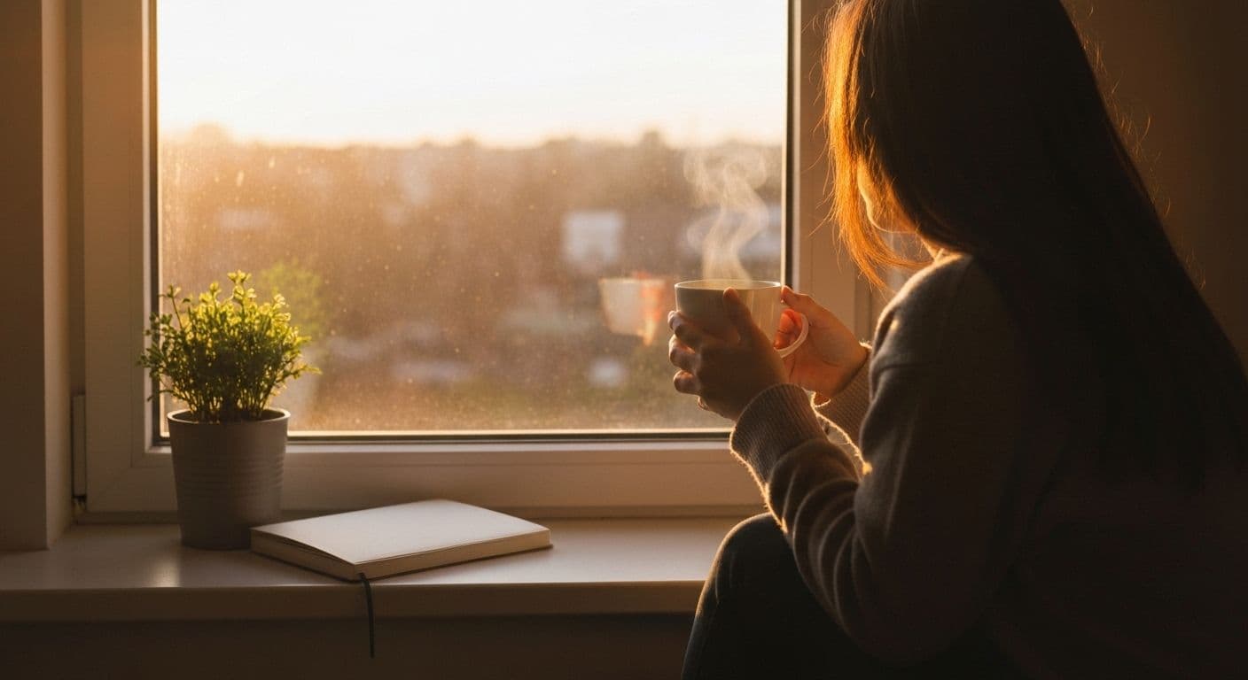 Person practicing mindful self-care while dealing with heartbreak in the critical first week after a breakup