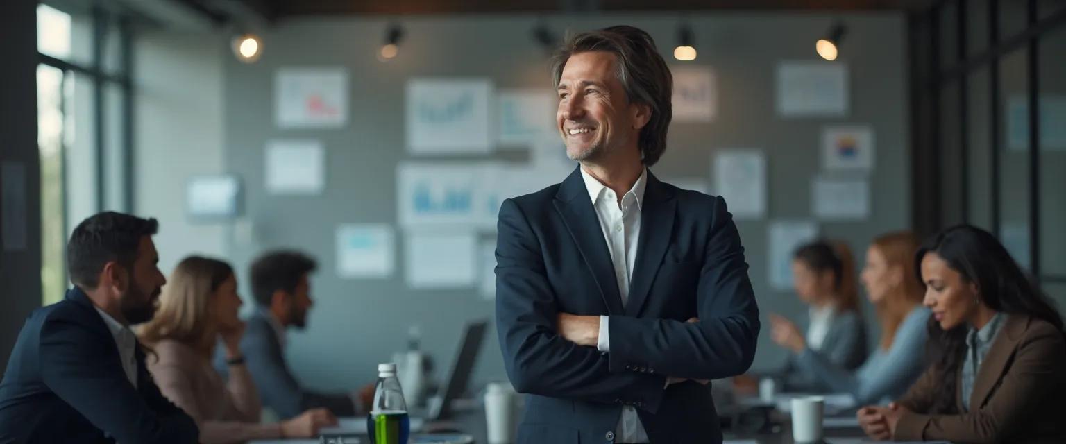 Business leader demonstrating emotional intelligence during company crisis meeting