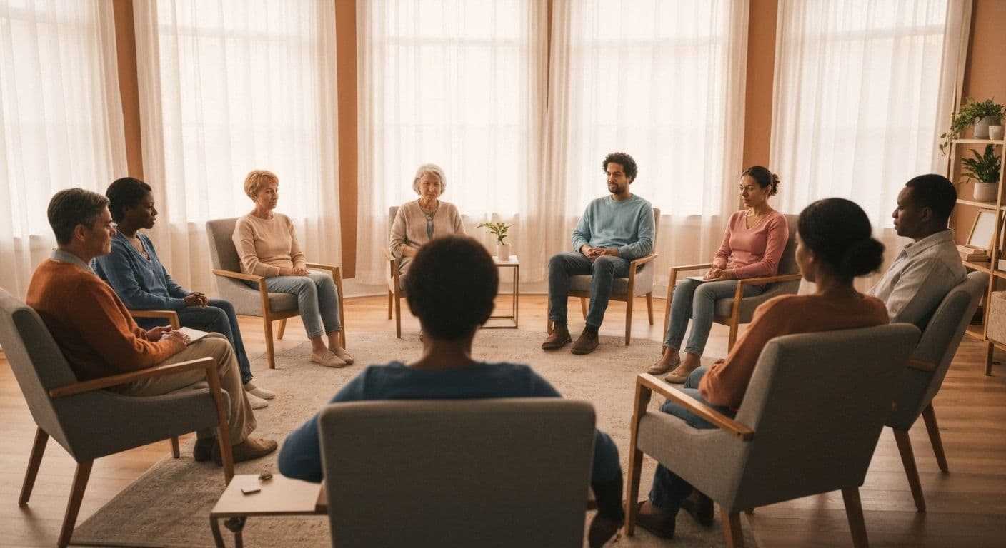 People sitting in a supportive circle during a grief share program session