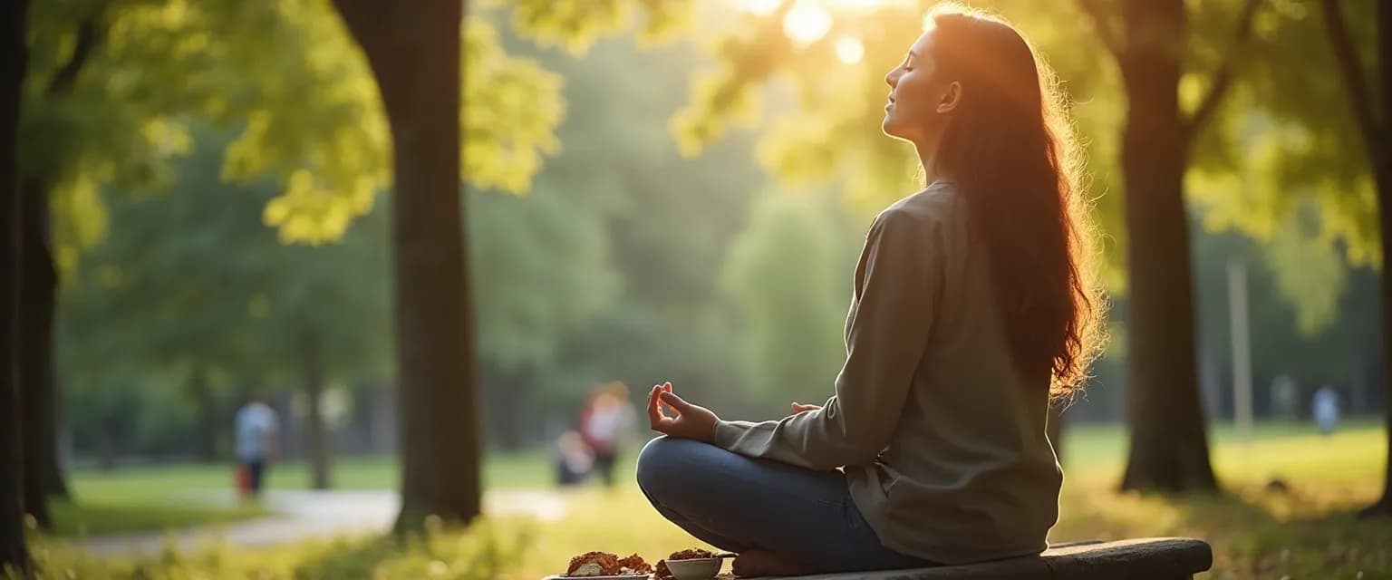 Person practicing mindfulness tools during lunch break at desk