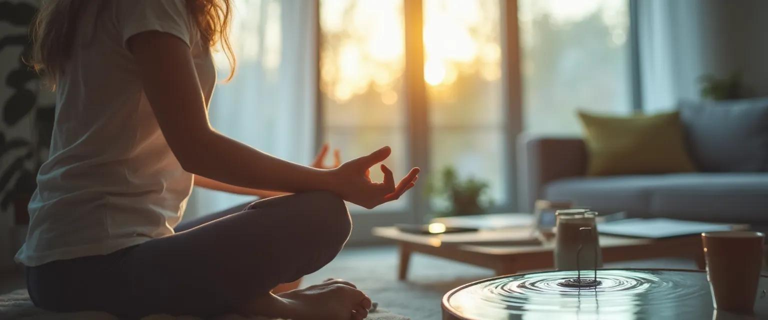 Person practicing self-awareness and meditation during everyday activities