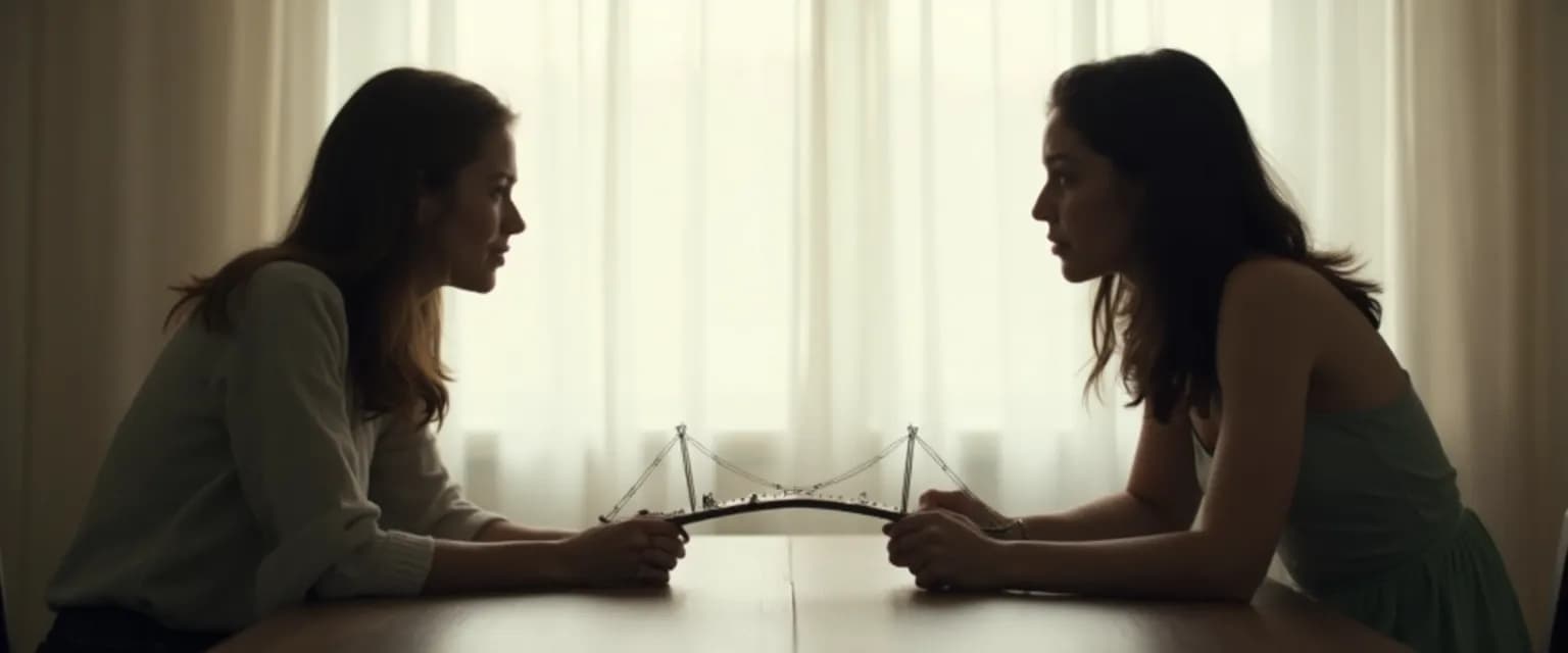 Woman maintaining calm during conversation with mother who has no self-awareness