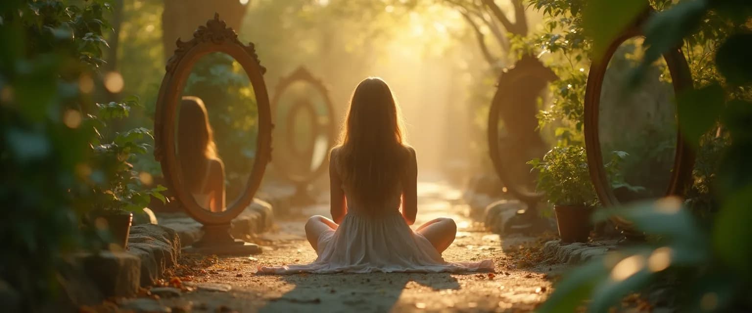 Person practicing self-awareness and self-love through mindful reflection