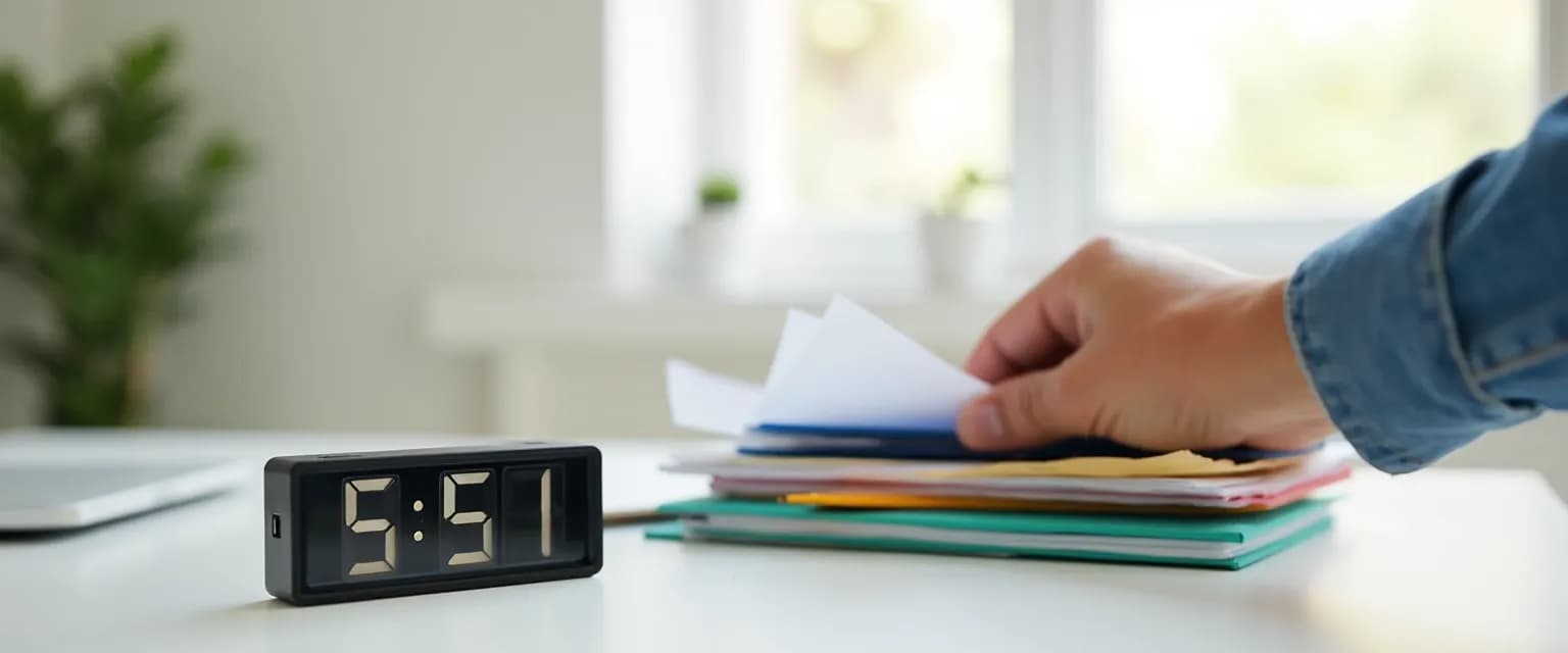 Person breaking down administrative tasks into 5-minute micro-tasks to overcome procrastination