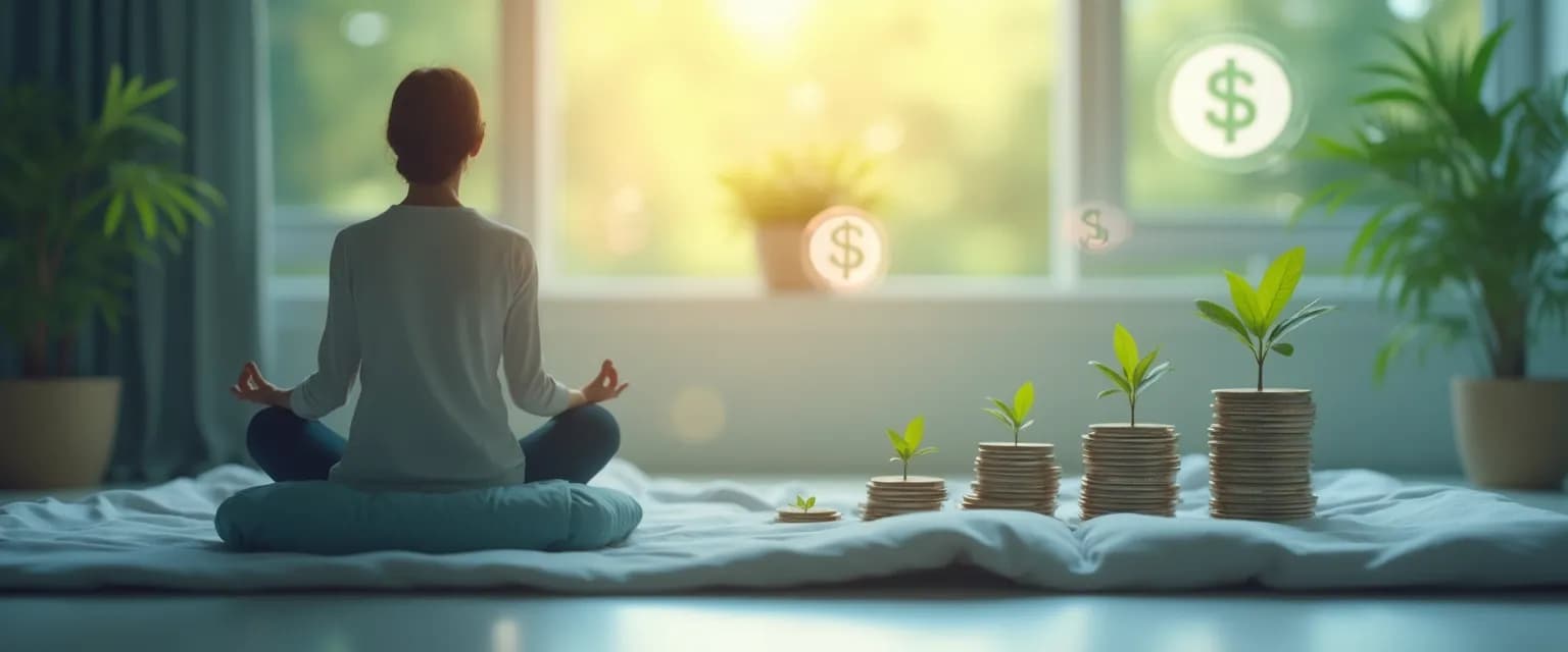 Person practicing money mindfulness techniques for financial peace
