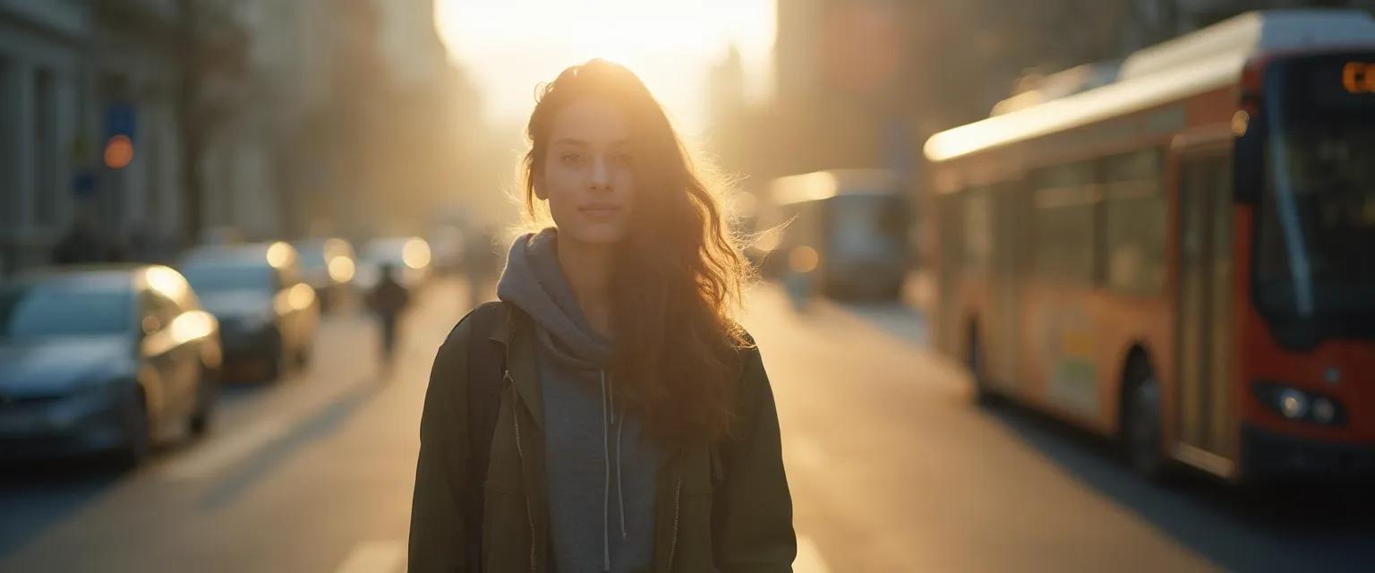 Person practicing mindfulness techniques during morning commute