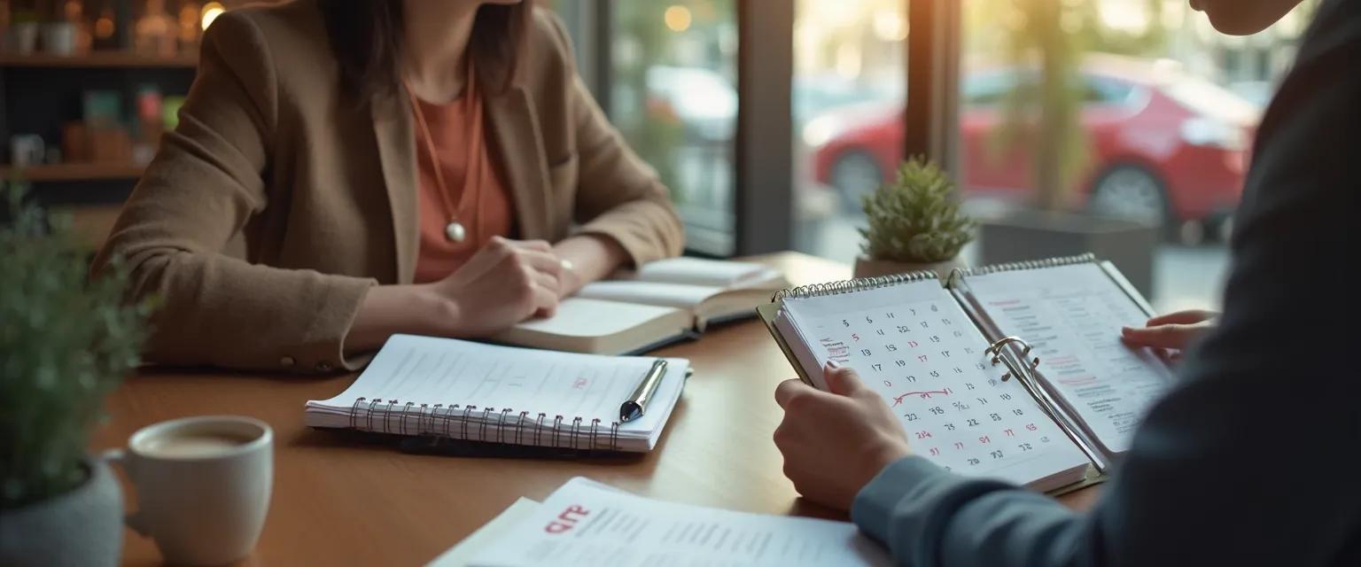 Two people working together in a procrastination and accountability partnership meeting