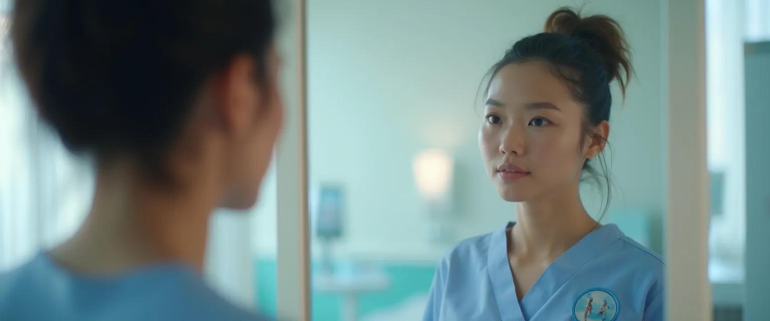 Nurse practicing examples of self-awareness techniques during patient care