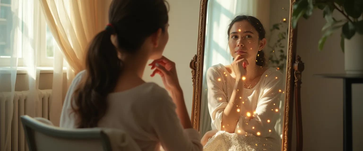 Person practicing mirror moment technique for confidence and self-awareness