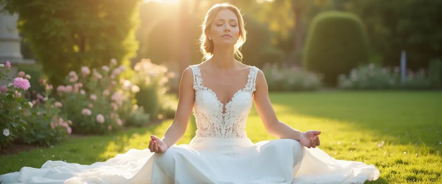 Bride practicing breathing exercises to manage anxiety during wedding planning