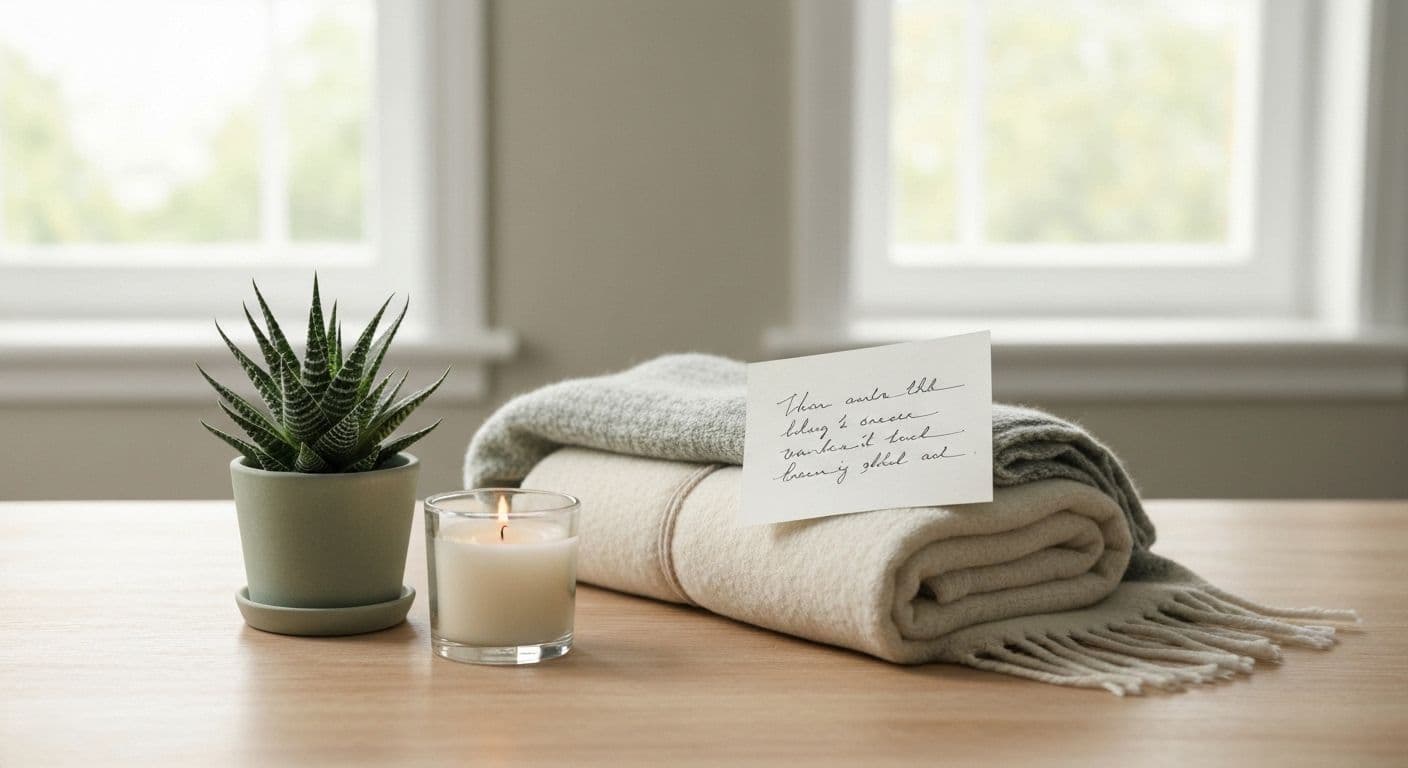 Thoughtful sympathy gift for friend grieving loss to addiction with comforting items and supportive message