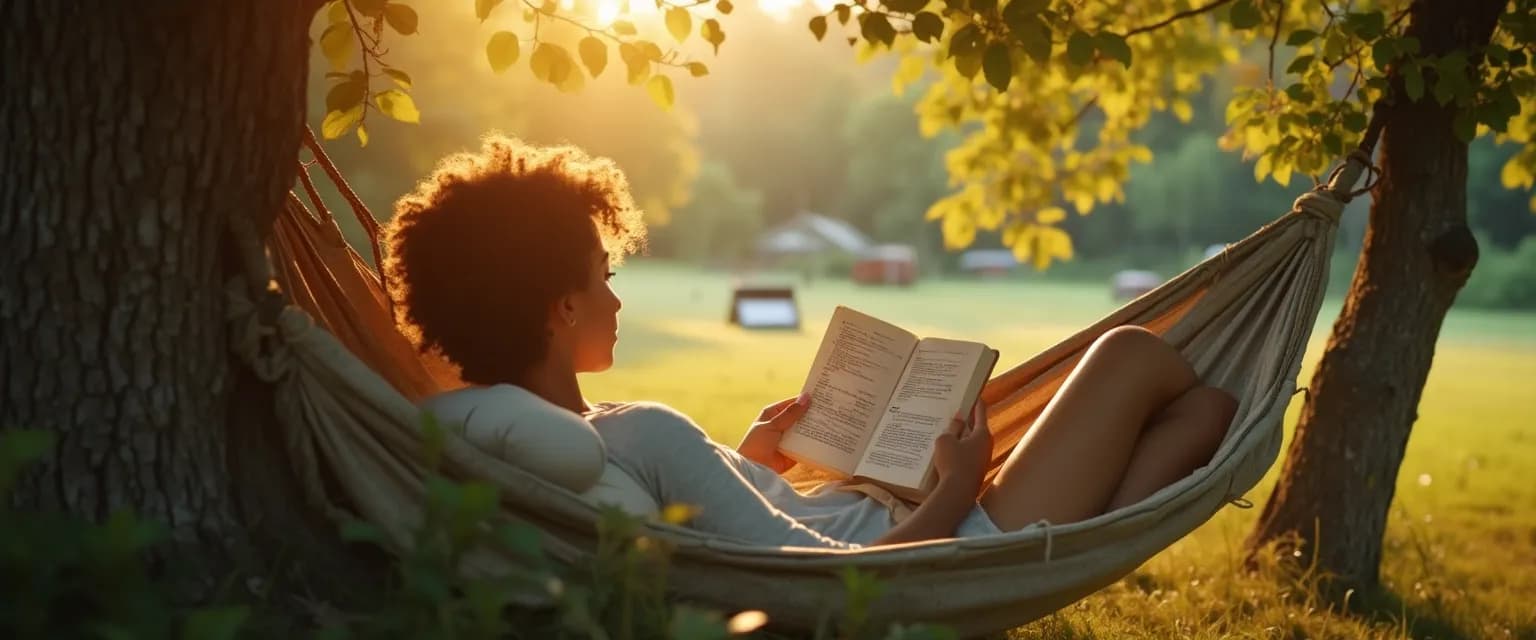 A happy person enjoying a peaceful moment away from productivity pressure