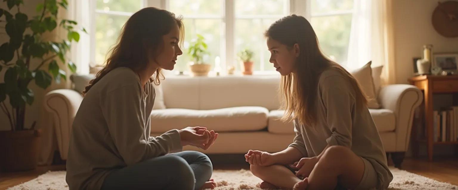 Parent and child practicing social emotional learning self awareness through conversation at home