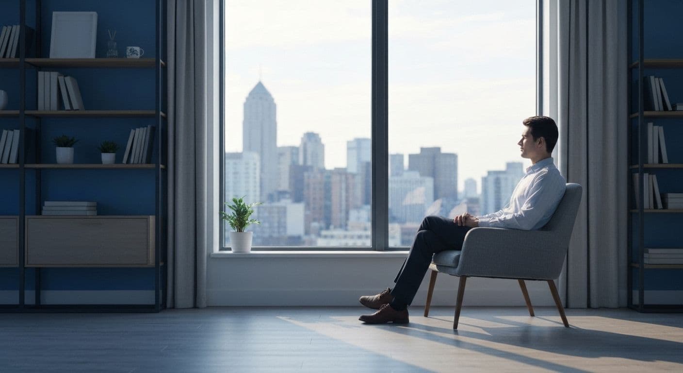 Young professional using breakup therapy techniques on smartphone while working