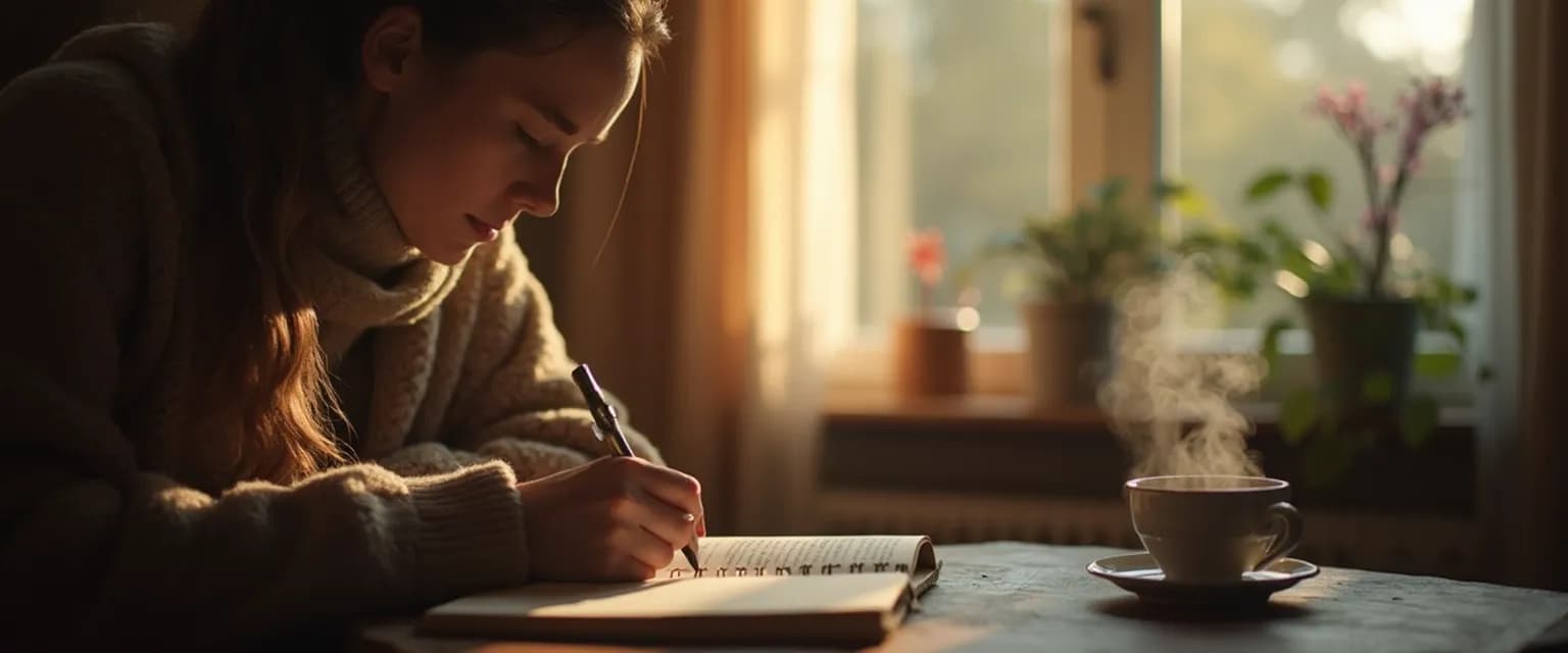 Introvert engaged in silent journaling for self-awareness learning to know oneself