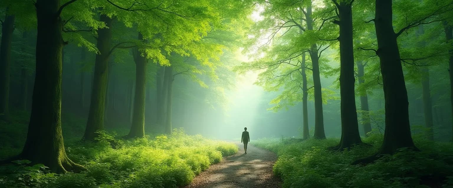 Person forest bathing in Japanese woods for a peaceful mind