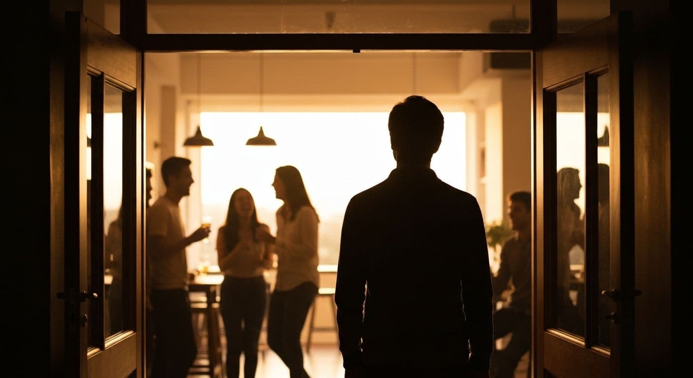 Person smiling with supportive friends during first social outing after going through a breakup