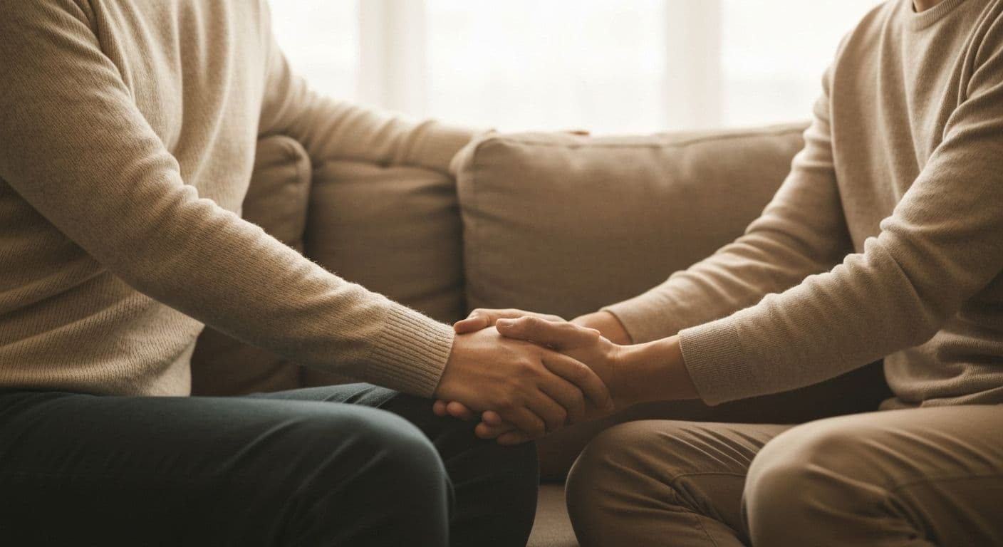 Person offering comfort showing what to say when someone lost someone with supportive gesture