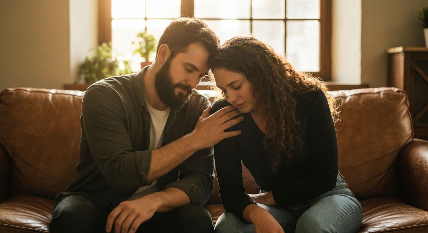 Two friends having a supportive conversation about helping a friend through a breakup while maintaining healthy boundaries