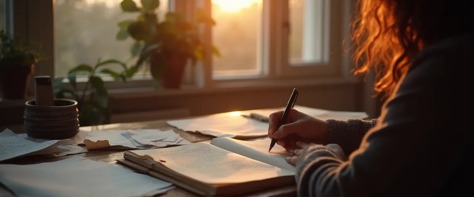 Person developing narrative type of self awareness by rewriting personal story