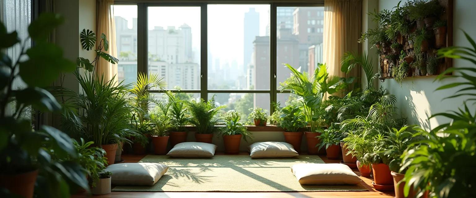 Urban apartment with mindgreen elements including vertical gardens and meditation space