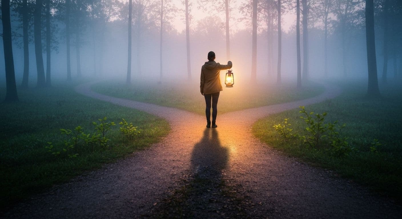 Person reflecting on self concept self awareness during major life transition while maintaining core identity