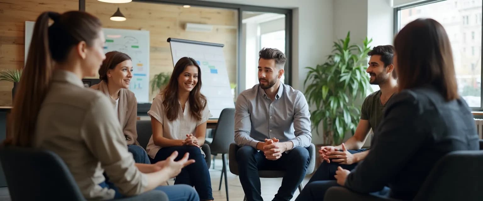Team members practicing emotional intelligence skills in the workplace during a conflict resolution exercise