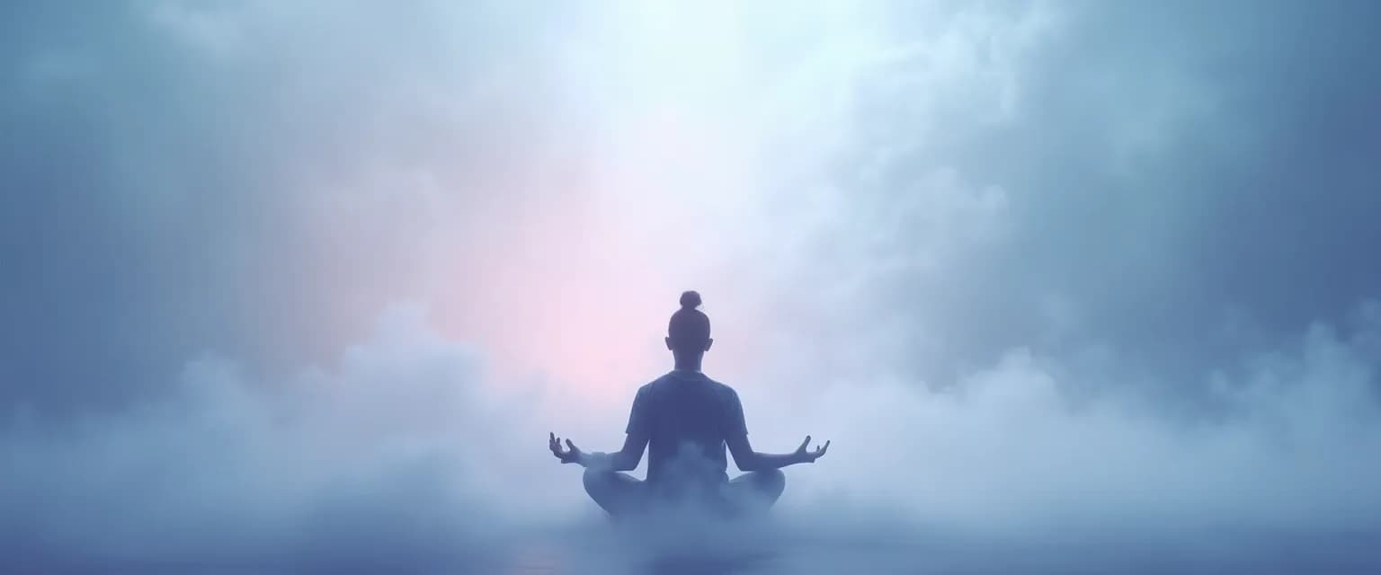 Person practicing gentle meditation and depression management technique with eyes closed