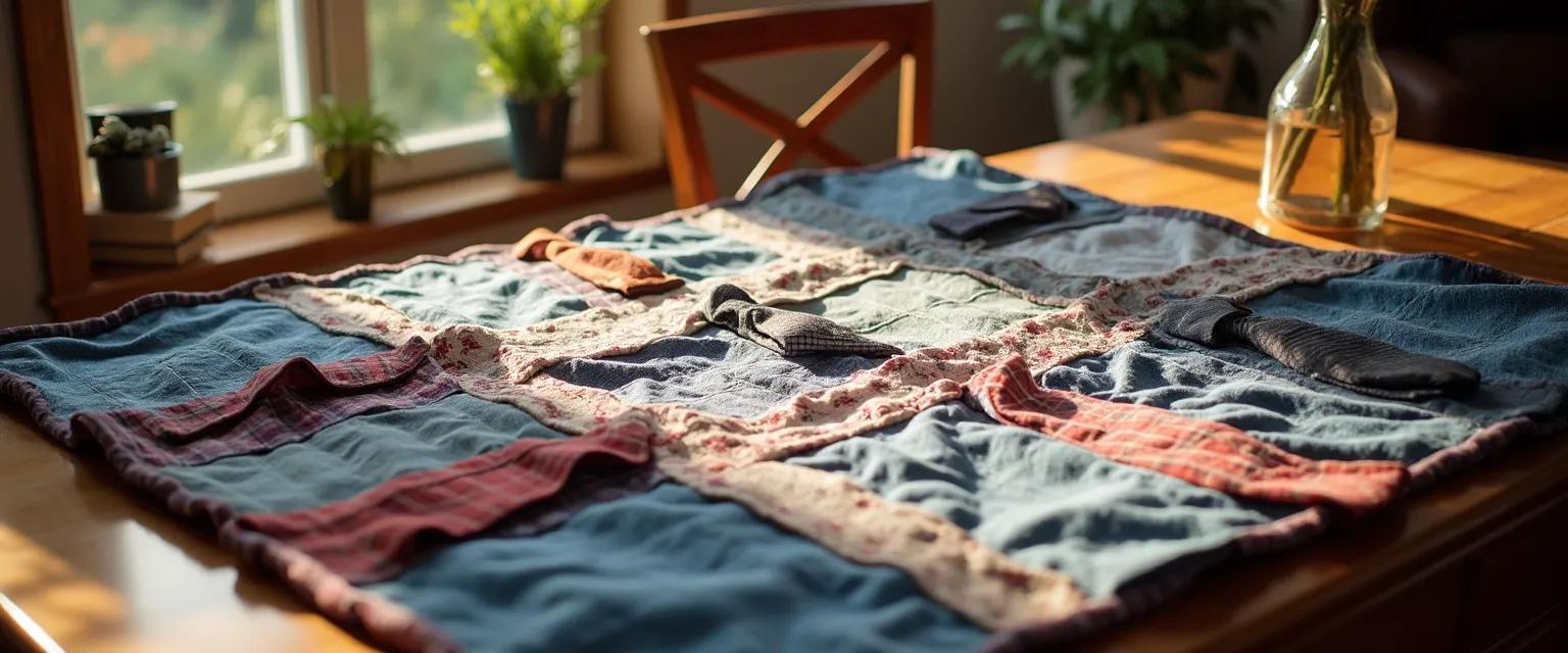Handmade memory quilt created from dad's clothing as a gift for friend who lost father