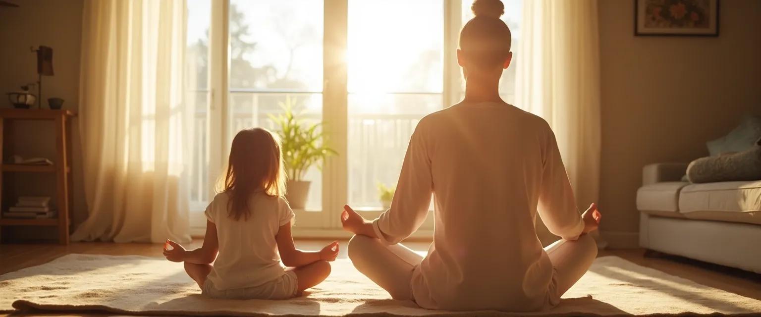 Parent and child practicing quick mindfulness exercises together