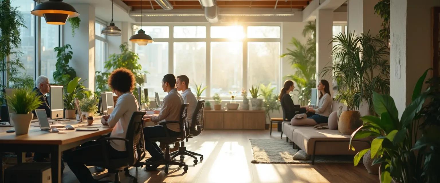 Team members collaborating in a supportive staff wellbeing environment designed to prevent burnout