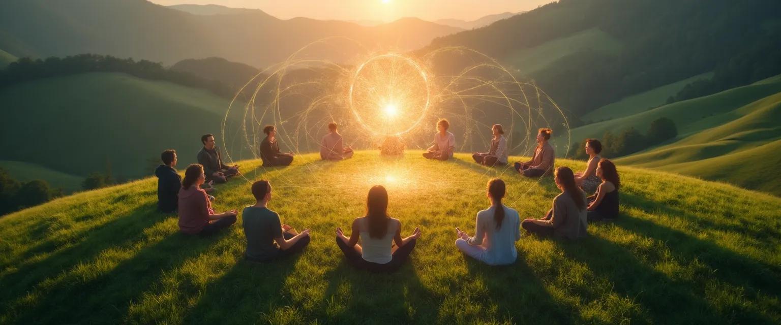 Group of people practicing One Giant Mind collective meditation for enhanced focus and connection
