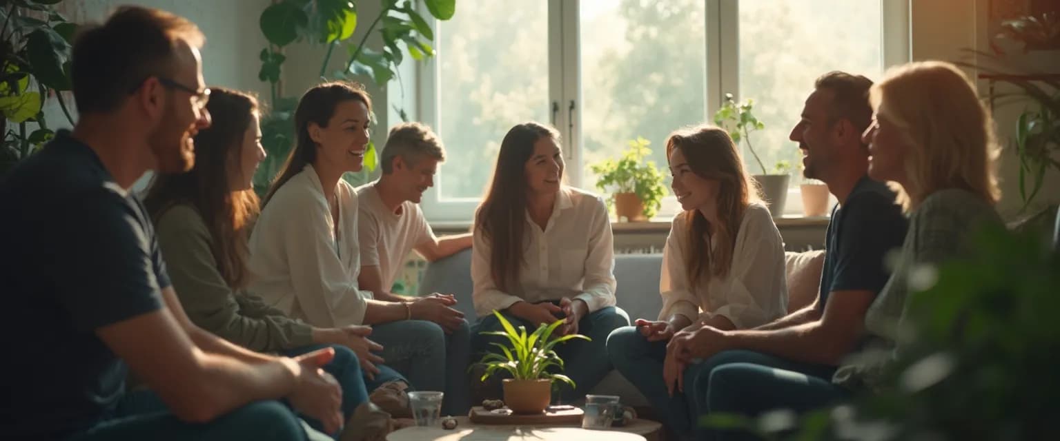 Colleagues supporting each other through grief sharing in a workplace setting