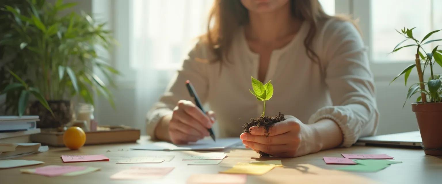 Professional using micro-practices for personal resilience at work between meetings