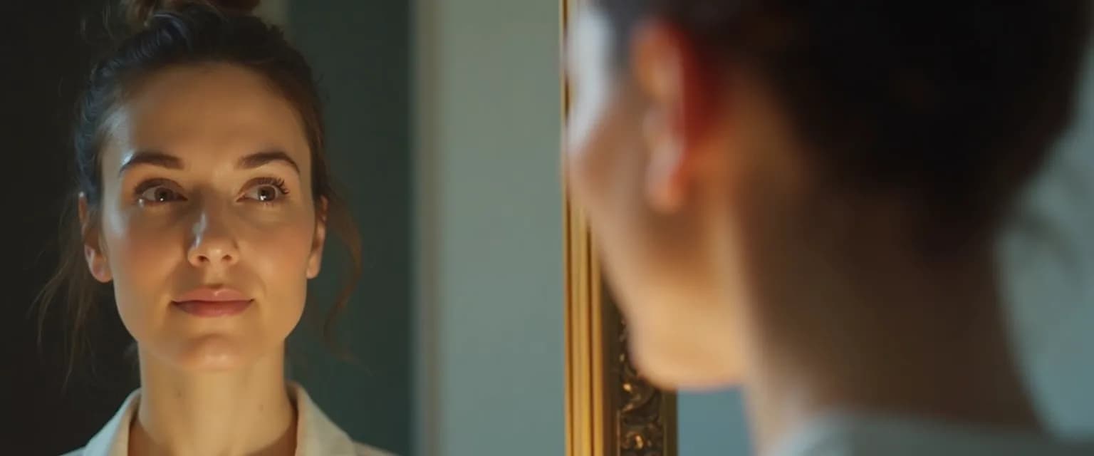 Professional looking in mirror representing self-awareness and leadership development