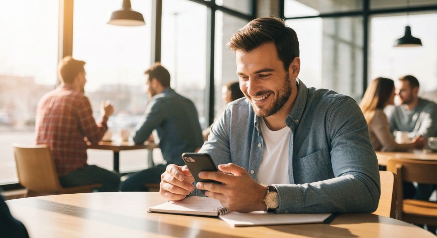 Young man confidently reconnecting with friends after a breakup, illustrating social calendar rebuilding for guys after a breakup