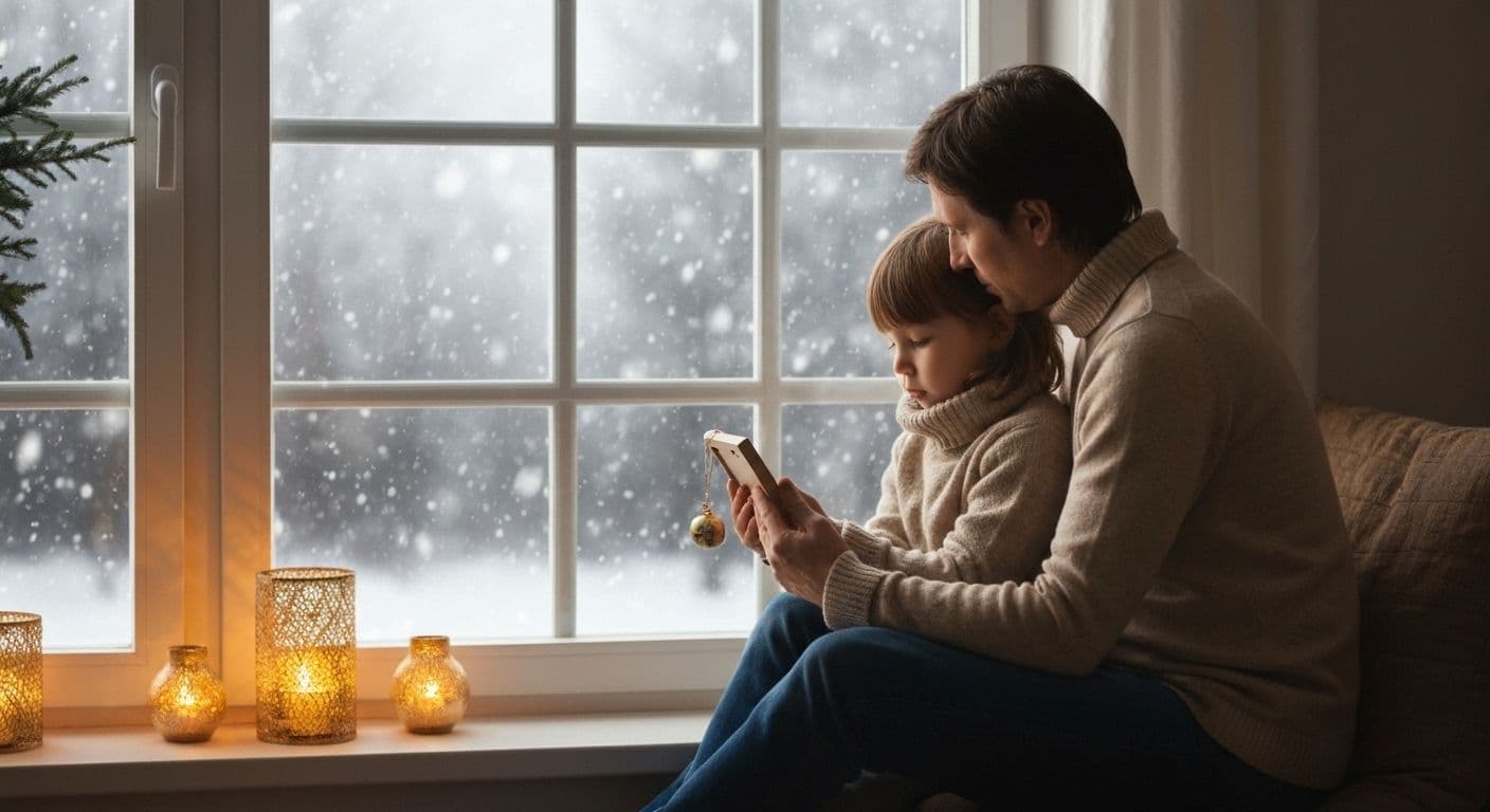 Parent comforting child while dealing with grief during the holidays, showing supportive conversation and emotional connection