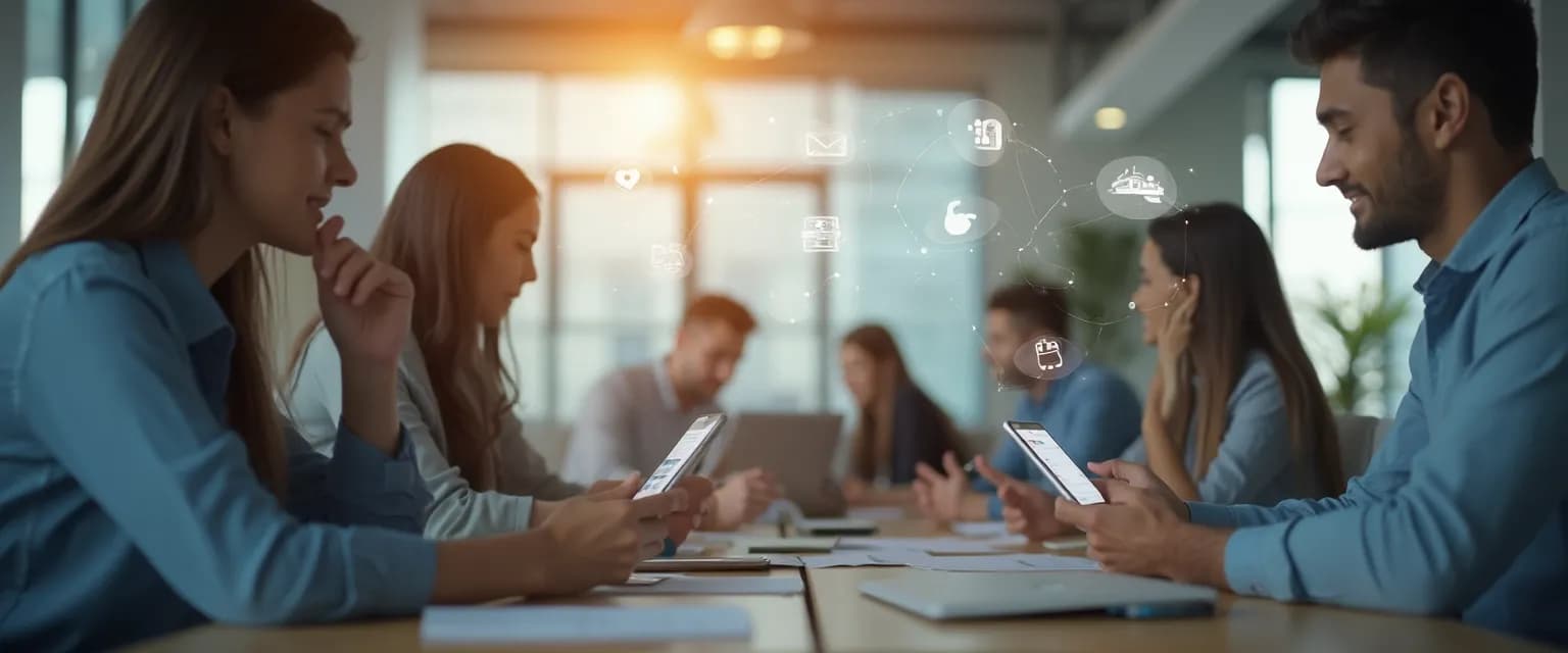 Employee using a mobile app for workplace communication and engagement