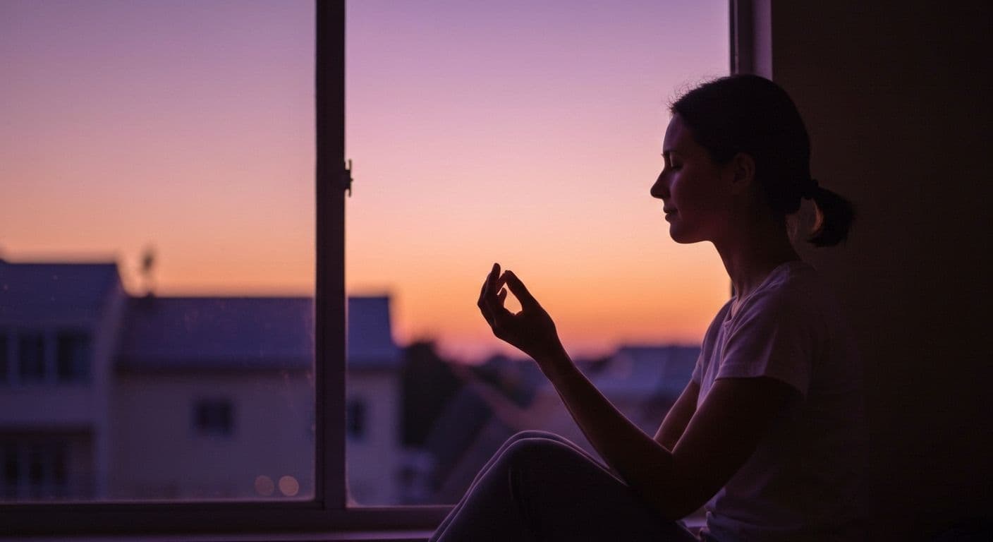 Person practicing evening relaxation technique to headspace unwind your mind before bed