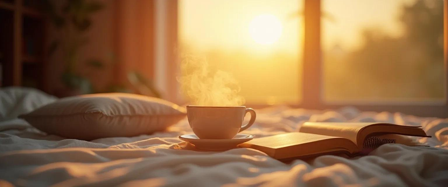 Woman practicing morning anxiety and personal rituals to start day with calm