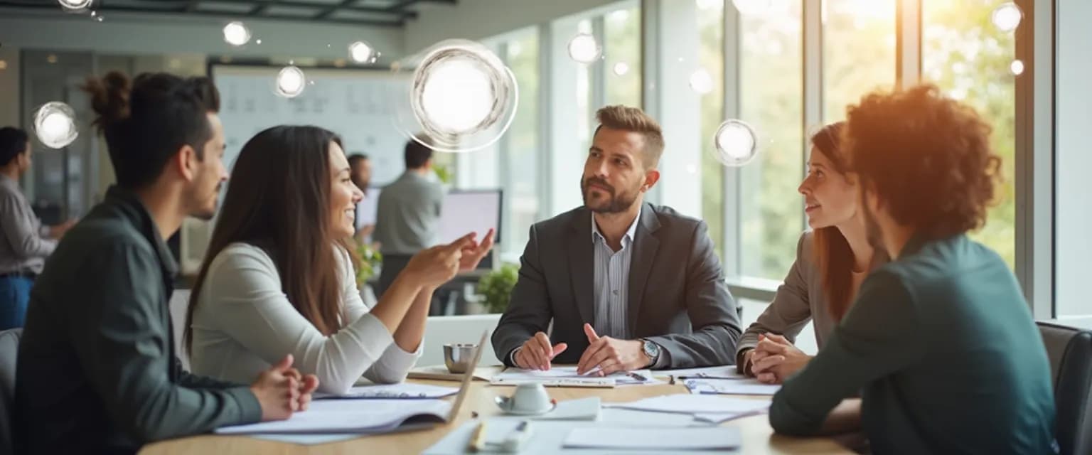 Professionals engaging in exercises for teaching self awareness to adults in a team meeting