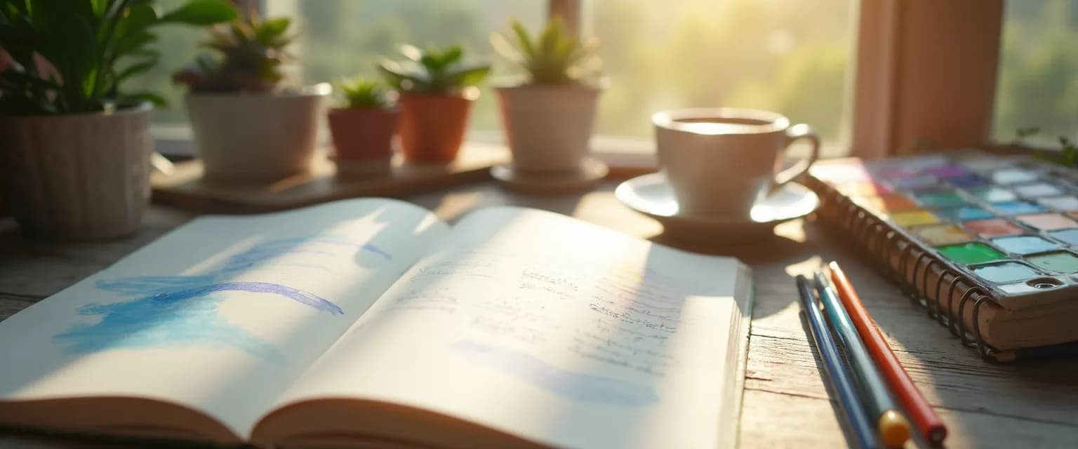 Person using a mindbrush journal for 5-minute stress reduction technique
