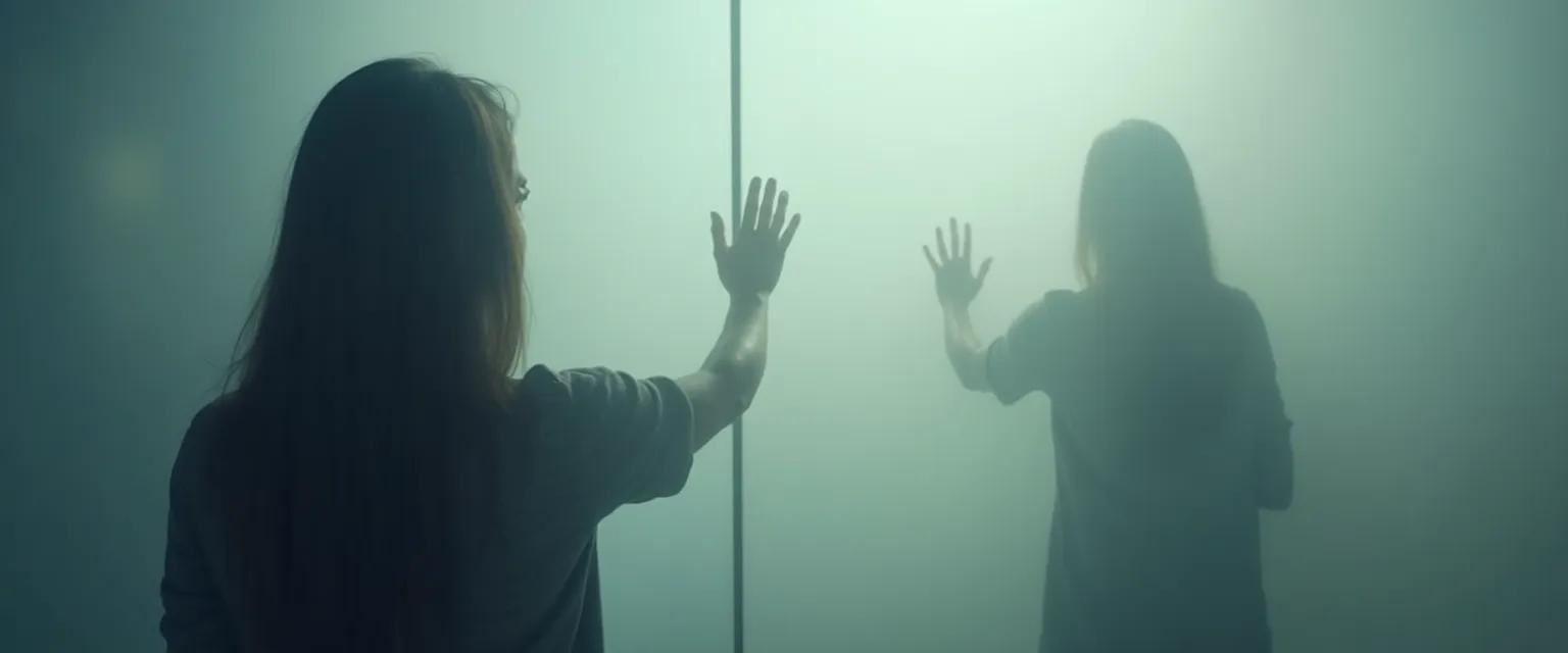 Person experiencing internal self-awareness during a mirror moment of clarity and reflection