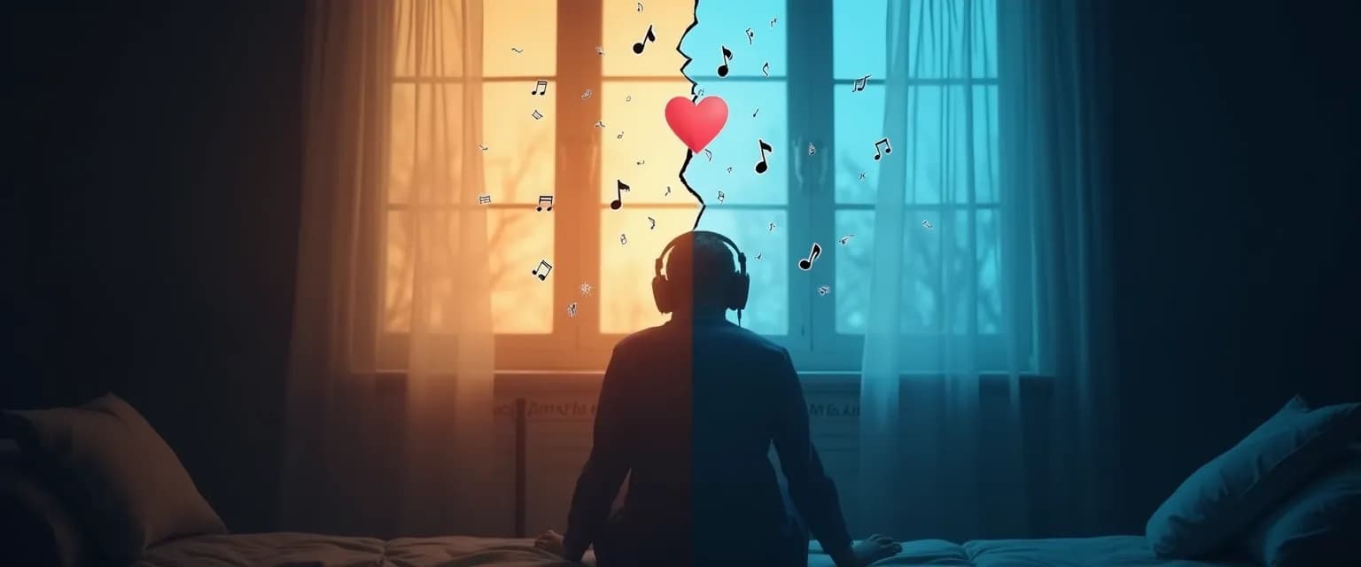 Person with headphones finding emotional relief while coping with a breakup through music