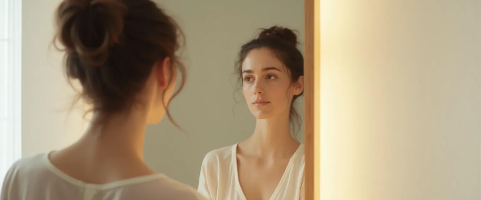 Person practicing mirror work exercises for internal self-awareness
