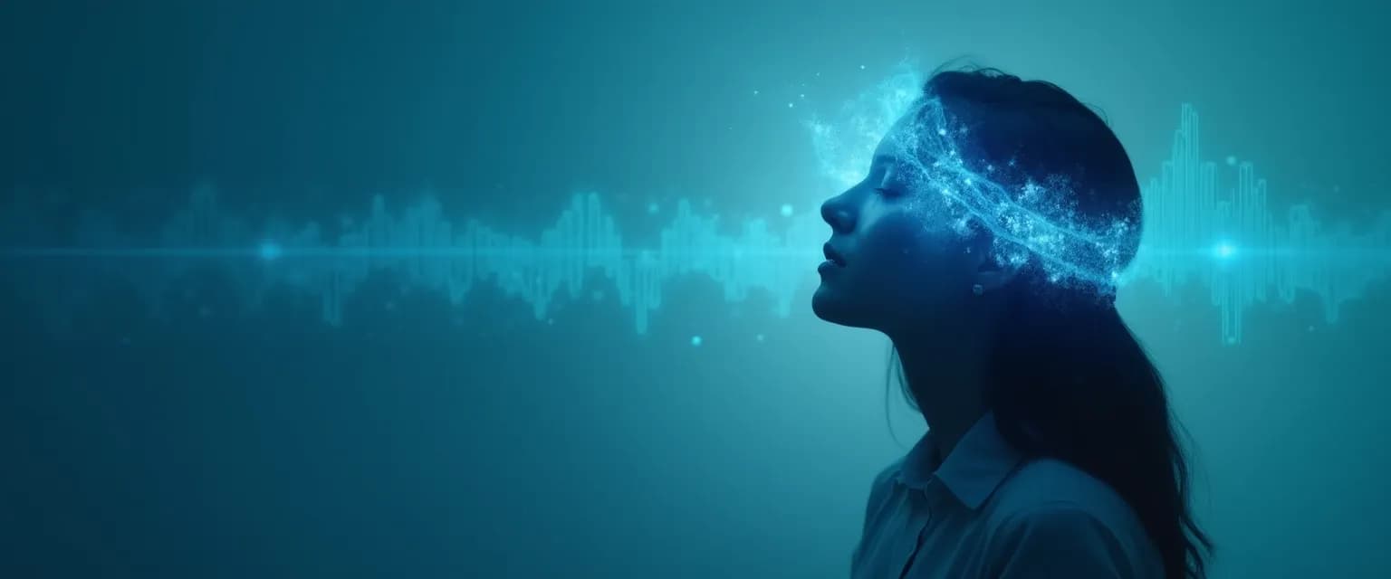 Person receiving neurofeedback therapy for anxiety with brain wave monitor display