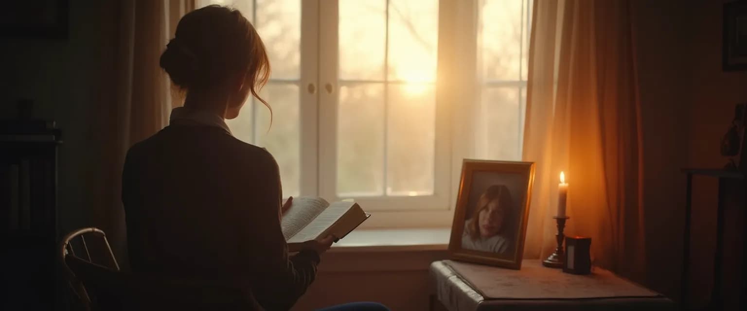 Bible open to Psalms with prayer beads, offering Christian words of comfort for the bereaved