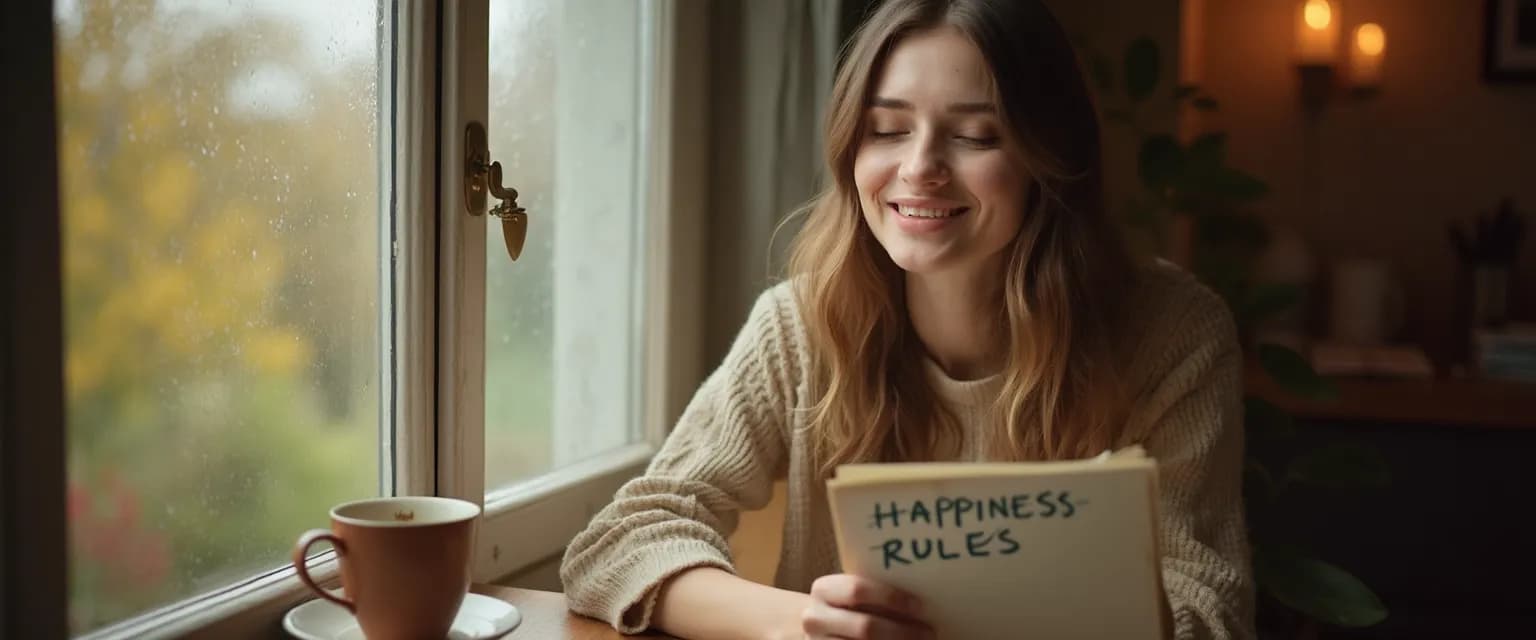 A genuinely happy person embracing counterintuitive habits for authentic happiness