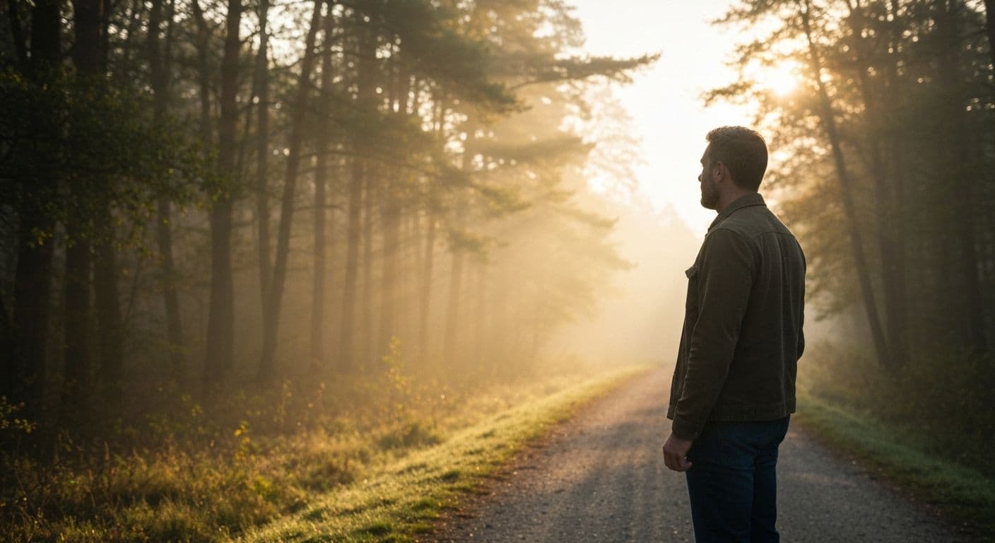 Man reflecting calmly while dealing with heartbreak and maintaining his sense of identity and personal values