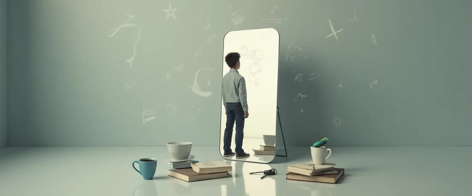 Person using everyday objects for improving self-awareness and emotional reflection